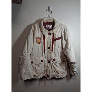 VTG London Fog Winter Coat Full Zip Crest Plaid Beige Women's Size Large (14)